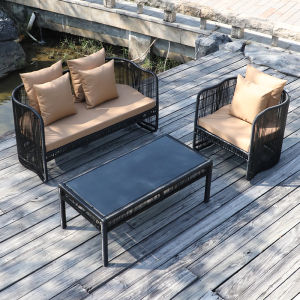 Outdoor Wicker Sofa Chair Courtyard Rattan Woven Sofa Table Combination Double Person Balcony Furniture Villa Outdoor