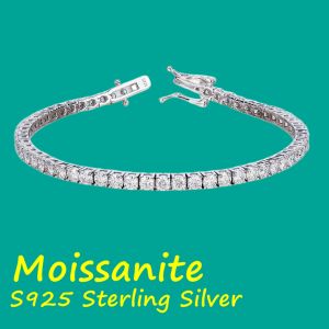 Fashion Simple 3-6.5mm D VVS1 Moissanite Tennis 925 Sterling Silver Single Row Classics with GRA Bracelet for Women Man Jewelry