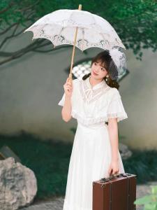 สไตล์เจ้าหญิง ลูกไม้ เดรส งานแต่งงานสไตล์วินเทจ ชุดราตรี สีขาว ฝรั่งเศส โลลิต้า เส้นใยถ่านไม้ไผ่สไตล์ธรรมดา ทรงเอ ยาว กระโปรง