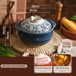 SHELI | Nồi Hầm Chống Nóng Không Nứt Dung Lượng Lớn Có Ký Tự Phúc
