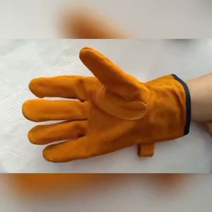 Men Cowhide Leather Work Gloves Adjustable Wrist Cowhide Welding Gloves with Reinforced Palm for Gardening Farm Ranch Chainsaw