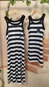 Dress Tanktop Midi Anak Perempuan Knit Garis Strip Katun Dry Fit