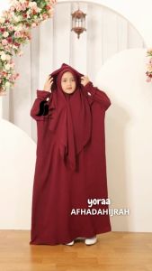 Afhadahijrah - Gamis anak perempuan set cadar Yoraa Hoodie crinkle air flow hitam baju dan hijab instan syari free niqab