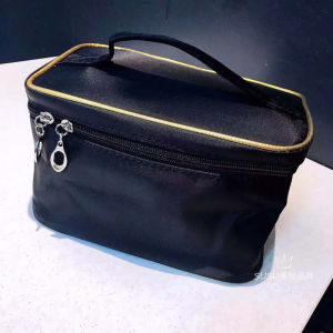 Korean Womens Cosmetic Bag Large Capacity Cosmetics Bag Minimalist Black Gold Rim Large and Medium Size Portable Waterproof Travel Toiletry Bag