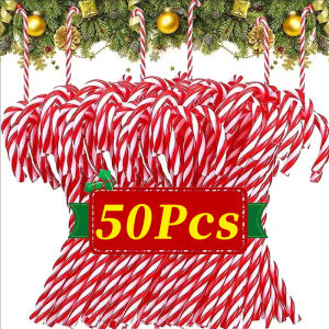 50/100pcs Christmas Acrylic Candy Canes Pendants / Plastic Candy Cane Hanging Ornament for Xmas Tree / Acrylic Candy Canes Kids Gift Toy / Christmas New Year Party Home Decoration