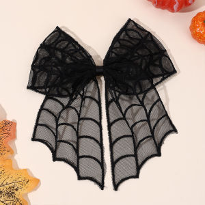 Halloween Bat Bow Hair Clips Bat Embroidery Lace Tulle Veil Gothic Hairpins Spooky Cosplay Hair Accessories For Women Girls