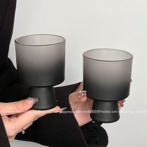 แก้วน้ำทรงกลมสีดำอ่อนด้านสำหรับผู้หญิง แก้วกาแฟ แก้วเครื่องดื่ม แก้วไวน์ ความจุ 201-300 มล. แก้วน้ำครึ่งใบ