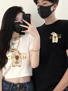 Couples Short Sleeve T-Shirt Set Summer Fashion Brand High Sensation One Long One Short Cotton round Neck Print Creative Pattern