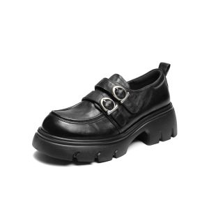 Belle | Retro Black Thick-sole Loafers