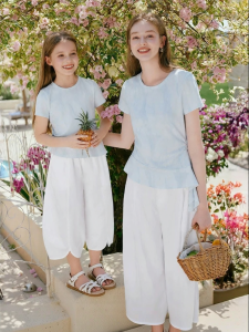 XIANGYING | Mother Daughter White Flower Bud Pants Summer New Loose High Waist