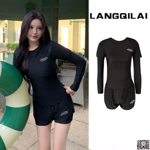 Korean Diving Suit Womens Split Slim Look Dive Skin Long Sleeves Surfing Suit Student Conservative Sports Sun Protection Swimsuit