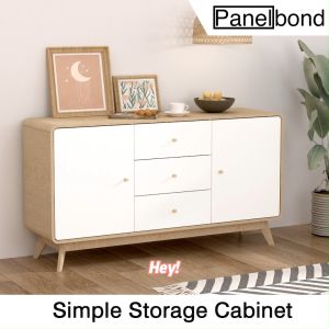 Panelbond Nordic Style Sideboard with 2 Doors 3 Drawers Solid Wood Legs Storage Cabinet Home Oak Storage Dining Room Cabinet for Bedroom Living Room