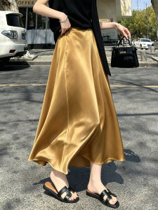Elegant Acetate Satin Midi Skirt