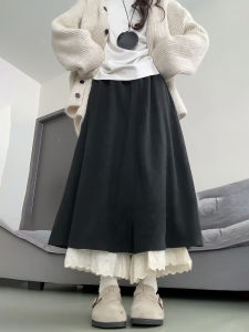 plus Size Lace Splice Wide Leg Pants Womens Casual Trousers High Waist Elastic Comfortable Non Deformable Daily Wear