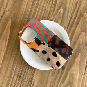 Ốp Điện Thoại Họa Tiết Da Báo Bốn Màu Dạng Ghép Hình Sóng Điểm Hawksbill Cho iPhone Bảo Hiểm Toàn Diện Vỏ Nhựa Hai Lớp Phản Quang Chống Bụi