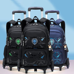 New Middle School Student 6-wheel Trolley School Bag Waterproof Wear-resistant Capacity Backpack Detachable