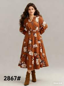 Melody new arrival style floral print longsleeve dress
