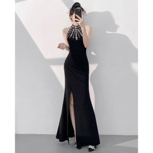 High-End Elegant Long Dress Neck Halter Mermaid Bridal Gown