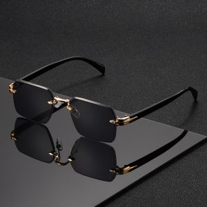 Retro Frameless Rectangular Mens Sunglasses with UV Protection and Fashionable Decorative Sunglasses