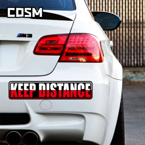 KEEP DISTANCE Sticker - Waterproof Safety Warning Decal for Motorcycle Car Truck Bicycle Helmet (23" x 5") - Reflective Vinyl