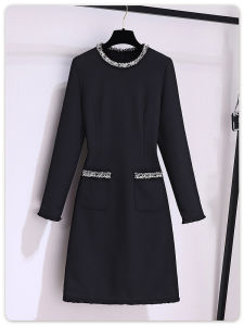 Elegant Black Mini Dress Womens Autumn Winter New Style Personality Small French Style Dress High Waist A-Line Skirt