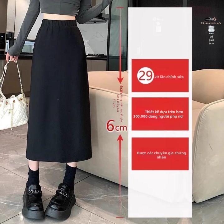 Chân Váy Midi Chữ A Màu Đen Size Lớn, Cạp Cao, Phong Cách Mỹ, Kiểu Dáng Mới Mùa Xuân, Xẻ Tà, Ôm Dáng, Thanh Lịch, Thời Trang Dành Cho Nữ