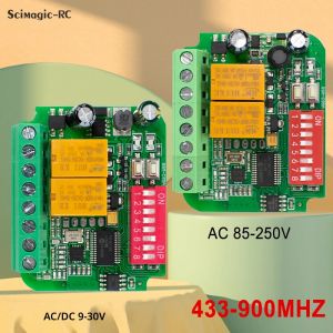 Universal 300-900MHz ประตูตัวรับสัญญาณรีโมทคอนโทรล 2CH Momentary AC DC 12V 24V 220V โมดูลสวิทช์