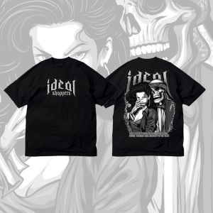 Black IDL-Street Wear t-shirt with graphic design. Ideal shoppers text on front. Skull and woman graphic on back. Fits mens tops category. Available in sizes S-M-L-XL.