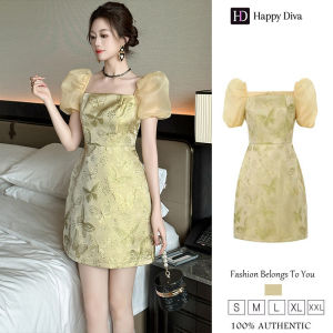 Happy Diva ชุดผู้หญิง ชุดแขนพัฟ ชุดลําลอง มินิเดรสปักเดรส 40449