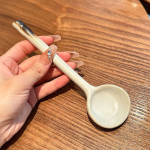 [Owners Self-Retention] Retro Ceramic Dessert Spoon Japanese Soup Drinking Spoon Niche Style Breakfast Congee Spoon Oatmeal Spoon
