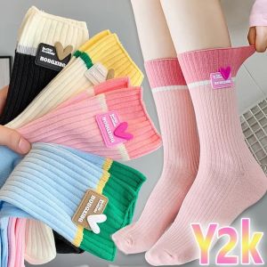 INS Fashion Y2K Pure Cotton Socks Breathable Middle Tube Cute Love Heart Socks Casual Sox Spring Summer Autumn