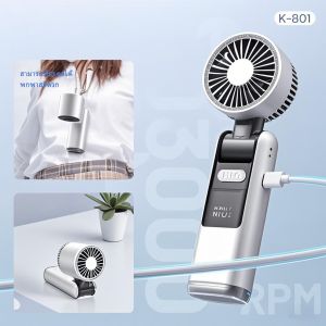 พัดลมไอเย็นพกพา Handheld fan มีไฟฉายในตัว ปรับระดับความเเรงได้100 คล้องคอตั้งโต๊ะ มี