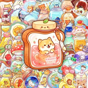 50-100PCS Adorable Dreamy Pet in Drift Bottle Graffiti Stickers Waterproof Transparent PET Decor Stickers for Water Cups Phone