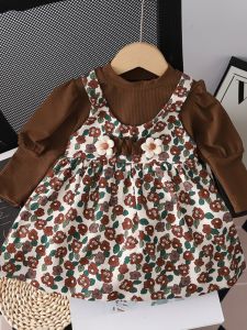 Princess Style Floral Print Long Sleeve Dress for Little Girls Baby Girl Spring Autumn Clothing Childrens Skirt Korean Version A-Line Dress