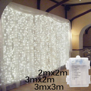 LED Icicle Curtain String Fairy Lights Battery Box Christmas Garland Christmas New Year Wedding Home Room Patio Party Decor Lamp
