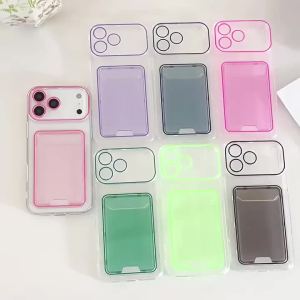 Luxury Jelly andy Color Slot Card Wallet Holder Phone Case For iPhone Air 11 12 13 14 15 16 17 Pro Max Clear Shockproof Cover
