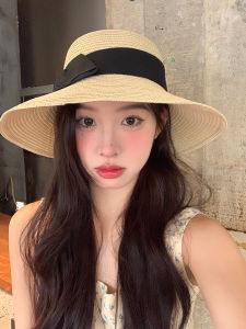 Xinhelp Sun Protection by the Sea Sun Hat Sun Li Same Product Big Brim Casual Easiest for Match Bows Woven Straw Hat for Women