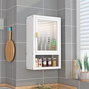 Wall Mounted Bathroom Shelving 2/3 Layer Kitchen Storage Cabinet with Transparent Doors No Punch Storage Organizer Rack Adjustable Height Acrylic Dustproof Display Cabinet for Home Kitchen Office