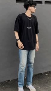 Kaos Oblong Distro Pria Wanita Polos Hitam Lengan Pendek Bahan Katun Premium