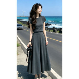 Y6Y | New Grey Short Sleeve T-shirt and Skirt Set Summer
