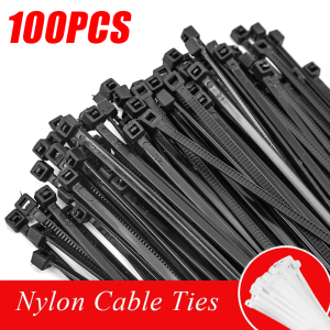 100Pcs Plastic Nylon Cable Ties Self-locking Cord Ties Straps Adjustable Cables Fastening Loop Home Office Wire Zip Ties Self-Locking Black Nylon Tie Wraps for Indoor and Outdoor