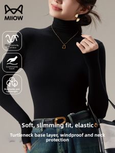 MiiOW | Black High Neck Long Sleeve Top for Women Autumn Winter Layering Slim Fit