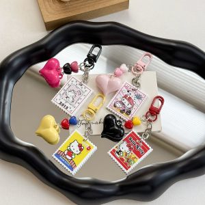 Sanrio | Kawaii INS Style KT Cat Beaded Keyring Pearl Bow Heart Bag Pendant Fashion Handmade Phone Case Strap Decorate Z 플립8 Accessories