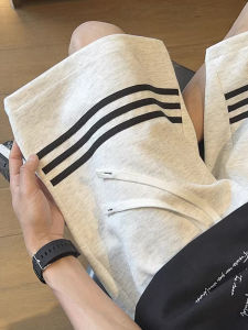 Gray Striped Mens Shorts Summer American Style Heavyweight Five-Quarter Length Basketball Sporty Casual Pants Trendy Brand