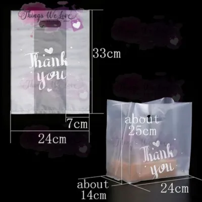 [SG] [FREE🚚] Clear Thank You Gift Bag Plastic Shopping Bags With Handle Cake Present Goodie Bread Makeup Products Small Business