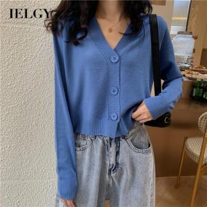 IELGY Womens clothes Jacket Top V-neck Black Thin Short Long-sleeved Simple Knitted sweater