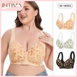 INTIMA Front-button Bra For Older Women Plus Size Wireless Supports Plump Figure Full Coverage Lingerie Beauty Back Seamless Underwear