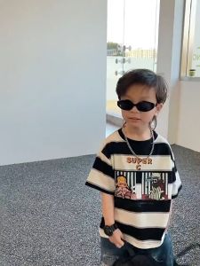 เสื้อผ้าฝ้าย LANBAO สำหรับเด็ก 100% สำหรับเสื้อยืดแขนสั้นพิมพ์ ระบายอากาศ ผ้าดี ใส่สบาย