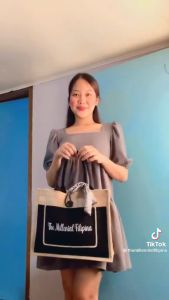 Personalized Abaca burlap pocket tote bag