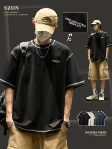 เสื้อยืดแขนสั้นชายผ้าฝ้ายลายตัวอักษรเยอรมันสไตล์อเมริกันฤดูร้อน ทรงหลวม ทรงหลวม เสื้อยืดผู้ชาย ทรงหลวม